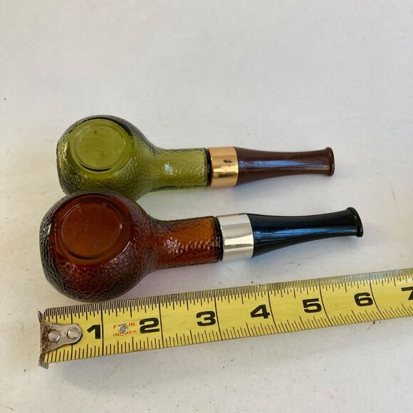 Lot 2 Vintage Avon Tai Winds After Shave Glass Bottles Pipe Green & Brown - Picture 2 of 7